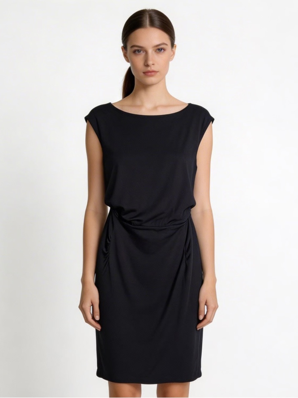 ATHLETA | Westwood Black Ruched Stretch Jersey Dress XS